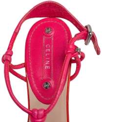 Pre Owned Celine Orange/Pink Leather Wedge Sandals Size 39