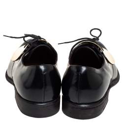Pre Owned Celine Black Leather Gold Metal Plate Lace Up Derby Size 37.5