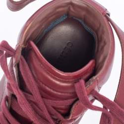 Pre Owned Celine Burgundy Leather Lace Mid Top Sneakers Size 8