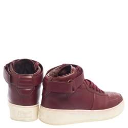 Pre Owned Celine Burgundy Leather Lace Mid Top Sneakers Size 8
