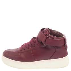 Pre Owned Celine Burgundy Leather Lace Mid Top Sneakers Size 8