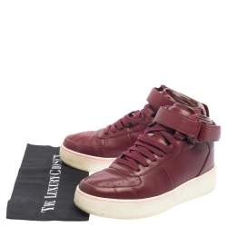 Pre Owned Celine Burgundy Leather Lace Mid Top Sneakers Size 8
