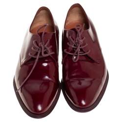 Pre Owned Celine Burgundy Patent Leather Lace Up Derby Size 37.5