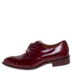 Pre Owned Celine Burgundy Patent Leather Lace Up Derby Size 37.5