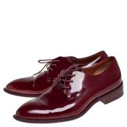 Pre Owned Celine Burgundy Patent Leather Lace Up Derby Size 37.5