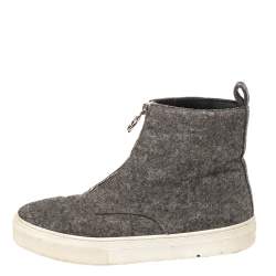 Celine Grey Wool Felt High Top Zip Up Sneaker Size 38