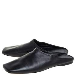 Pre Owned Celine Black Leather Square Toe Mule Sandals Size 38