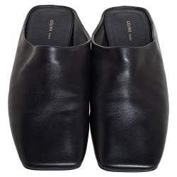 Pre Owned Celine Black Leather Square Toe Mule Sandals Size 38