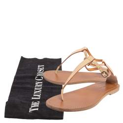 Pre Owned Celine Beige Leather Thong Flat Sandals Size 38