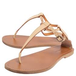 Pre Owned Celine Beige Leather Thong Flat Sandals Size 38