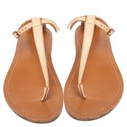 Pre Owned Celine Beige Leather Thong Flat Sandals Size 38