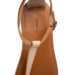 Pre Owned Celine Beige Leather Thong Flat Sandals Size 38