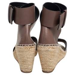 Pre Owned Celine Brown Leather Espadrille Wedge Platform Ankle Cuff Sandals Size 41