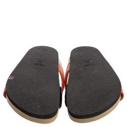 Pre Owned Celine Multicolor Leather Cross Strap Flat Slide Sandals Size 38