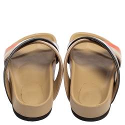 Pre Owned Celine Multicolor Leather Cross Strap Flat Slide Sandals Size 38