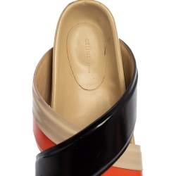Pre Owned Celine Multicolor Leather Cross Strap Flat Slide Sandals Size 38