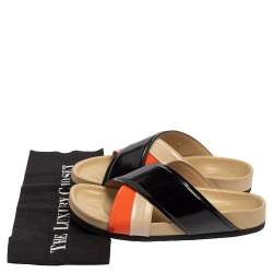 Pre Owned Celine Multicolor Leather Cross Strap Flat Slide Sandals Size 38