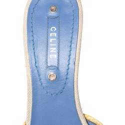 Pre Owned Celine Off White/Yellow Macadam Canvas And Leather Trim Slide Sandals Size 38
