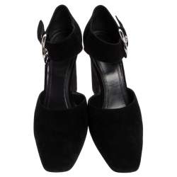 Pre Owned Celine Black Suede Mary Jane Block Heel Pumps Size 39.5