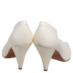 Pre Owned Celine Cream Leather V Neck Pointed Toe Pumps Size 37