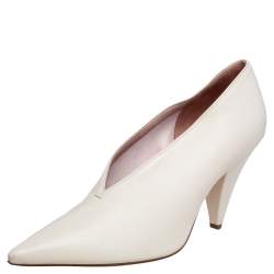 Pre Owned Celine Cream Leather V Neck Pointed Toe Pumps Size 37