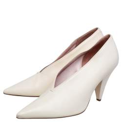 Pre Owned Celine Cream Leather V Neck Pointed Toe Pumps Size 37
