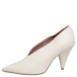 Pre Owned Celine Cream Leather V Neck Pointed Toe Pumps Size 37