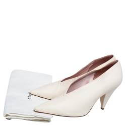 Pre Owned Celine Cream Leather V Neck Pointed Toe Pumps Size 37