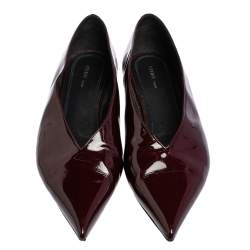 Pre Owned حذا ء باليرينا فلات سيلين جلد عنابي لامع رقبة حرف في مقاس 37