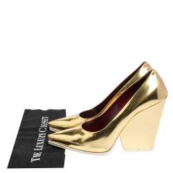 Pre Owned Celine Gold/White Patent Leather Pointed Toe Wedge Pumps Size 41