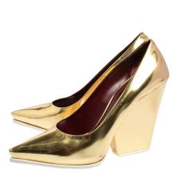 Pre Owned Celine Gold/White Patent Leather Pointed Toe Wedge Pumps Size 41