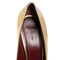 Pre Owned Celine Gold/White Patent Leather Pointed Toe Wedge Pumps Size 41