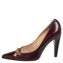 Pre Owned Celine Dark Brown Leather Charm Pumps Size 40
