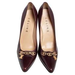 Pre Owned Celine Dark Brown Leather Charm Pumps Size 40