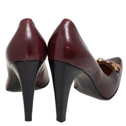 Pre Owned Celine Dark Brown Leather Charm Pumps Size 40