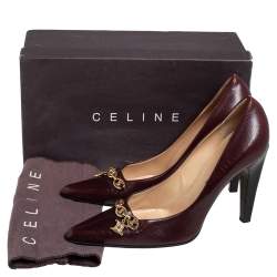 Pre Owned Celine Dark Brown Leather Charm Pumps Size 40