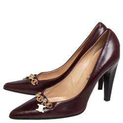 Pre Owned Celine Dark Brown Leather Charm Pumps Size 40