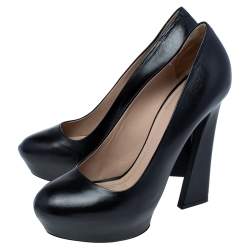 Pre Owned Celine Black Leather Platform Pumps Size 38