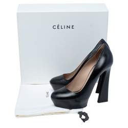 Pre Owned Celine Black Leather Platform Pumps Size 38
