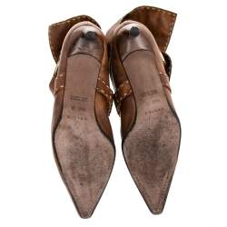 Pre Owned Celine Brown Leather Cross Strap Buckle Pointed Toe Ankle Length Boots Size 36.5