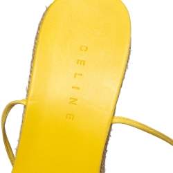 Pre Owned Celine Yellow Leather Cutout Flower Ankle Tie Wedge Espadrille Sandals Size 38