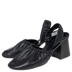 Pre Owned Céline Black Leather Slingback Block Heel Sandals Size 40