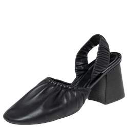 Pre Owned Céline Black Leather Slingback Block Heel Sandals Size 40
