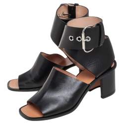 Celine Black Leather Buckle Ankle Strap Sandals Size 39.5