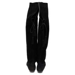 Pre Owned Celine Black Suede Fringe Thigh High Boots Size 39