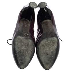 Pre Owned Celine Purple Glossy Leather Lace Up Ankle Boots Size 38.5