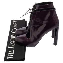 Pre Owned Celine Purple Glossy Leather Lace Up Ankle Boots Size 38.5
