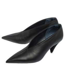 Pre Owned Celine Black Leather And Suede V Cut Pointed Toe Pumps Size 38.5