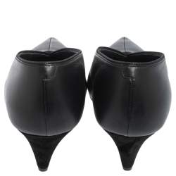 Pre Owned Celine Black Leather And Suede V Cut Pointed Toe Pumps Size 38.5