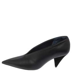 Pre Owned Celine Black Leather And Suede V Cut Pointed Toe Pumps Size 38.5